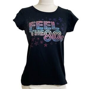 FISHBONE Black Short Sleeve Tee Feel The 80s Purple Stardust Graphic Medium